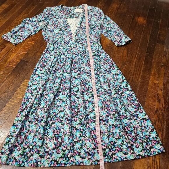 Vintage Dainty Blue Pink Cottagecore Floral Dress - Picture 16 of 16